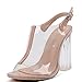 Produktbild enochx Damen Sandalen Sommer Transparent Gummi Kleid Chunky Heels Kristall Ferse, Mandel, US8/EU39/UK 6/CN39