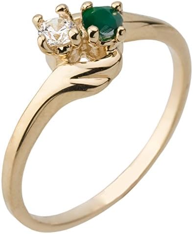 18ct Yellow Gold Plated Opaque Green Agate Gemstone and White CZ Ring