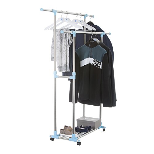 Rollbarer Kleiderständer Garderobenwagen Rollgarderobe Garderobe mit 2 Kleiderstangen höhenverstellbar - 2