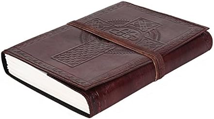 Christian Catholic with Celtic Cross Leather Bound Journal Stitched with    String Cotton Paper Antique Handmade Daily Planner Gift for Him Her