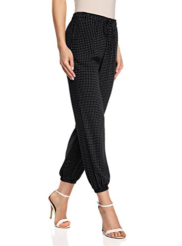 oodji Ultra Mujer Pantalones Ligeros de Viscosa con Cintura Elástica, Negro, ES 38 / S