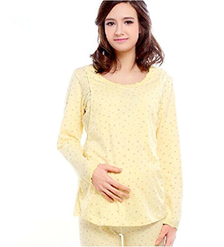 Aimeart Pregnant Women Pajama Postpartum Nursing Lactation Breastfeeding Suit, Light Yellow, (UK)12-(CN)L