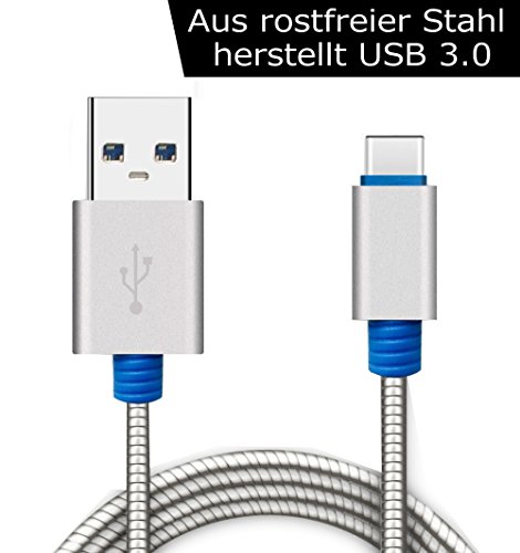 Kingwell USB Typ-C 3.0 Datenkabel (USB Type-C 3.0 data cable) aus rostfreier Edelstahl Datenkabel (3,3 Ft/1M) und Ladekabel für Handy, wie Samsung, Google, Huawei etc, und Tablet mit USB Type-C Stecker, flexibel und bruchfest