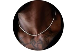 RANKEEF Collar de Cadena Trenzada para Hombres 2/3/4mm - Collar de Plata 18/20/22 Pulgadas - Cadena resistente al agua, robusta y brillante con diseño de cuerda retorcida