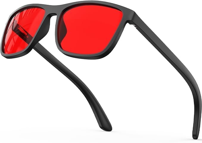 Bloomoak-99% Gafas de bloqueo de luz azul-Gafas para juegos-Antideslumbrantes-Antifatiga-TR90-Adecuado para pantallas, juegos, tvs, teléfonos móviles (True Dark Red - 100% - Sleep Master)