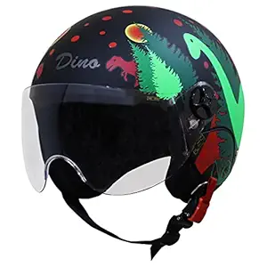 Steelbird Dino Open Face ISI Certified Helmet for Kids (X-Small 540 MM, Matt Black Red with Clear Viaor)