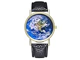 ADream Erde Blue Planet Leder Classic Style Damen Herrenuhr für ihn Ihr Geschenk