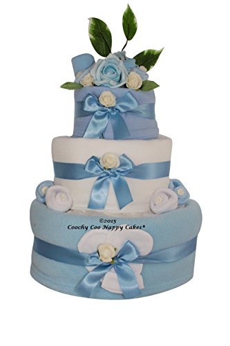 Luxury Boys Blue Baby Flowers Bouquet nappy cake and keepsake capsule FREE Delivery