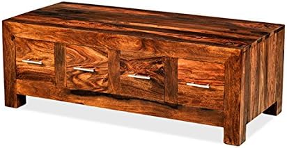 Cuba Sheesham Cuba Solid Sheesham Chunky Wood Coffee Table With 8 Drawers, Honey Brown, H 42 x W 120 x D 53 cm