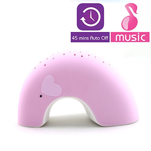 Lumitusi - Pink Elly "Easy Clean, Lullaby" Twilight Constellation Elephant Projector Night Light with Music, Rubber Finishing
