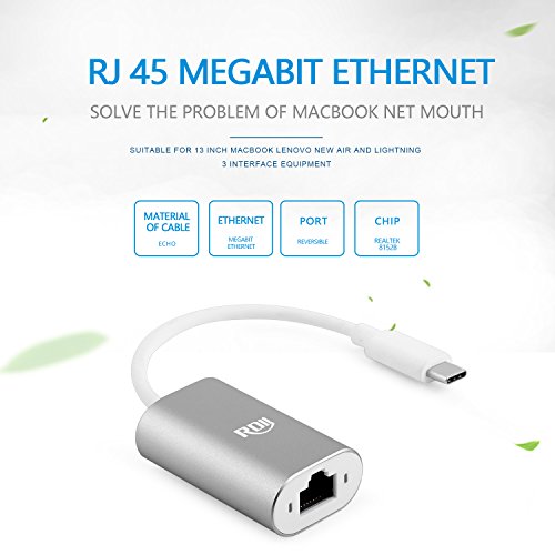 RDII USB 3.1 Typ C (USB-C & Thunderbolt 3 Port kompatibel) an RJ45 Ethernet LAN Netzwerkadapter Aluminium für Macbook / Google ChromeBook Pixel / MateBook / Lumia 950XL und andere USB-C Geräte, Silber - 2