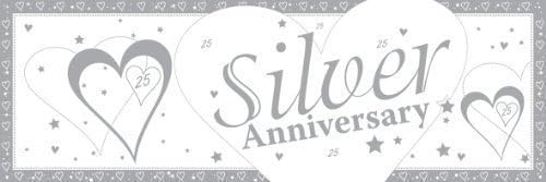 25th Silver Anniversary Giant Silver &amp; White Banner