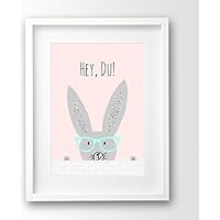 Kinderzimmer Bild ungerahmt, Hipster Bunny, rosa