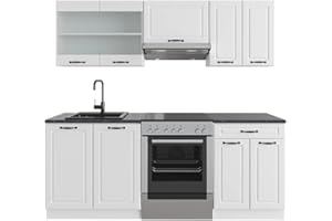 Vicco Mueble de Cocina R-Line, Casa de Campo Blanca/Blanca, 200 cm sin encimera