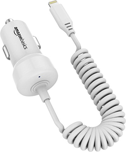 AmazonBasics Chargeur Lightning de Voiture 5  V 2 4  A C  ble Enroul   de 0 45 m  Blanc
