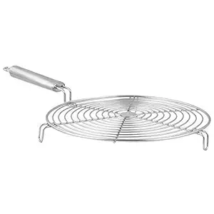 4EVER Burner Papad,Roti Stand Charcoal Grill Roast Grill Stand Stainless Steel Circle Papad Jali,Grill,Barbeque with Handle (Silver) (14-INCH) (1)