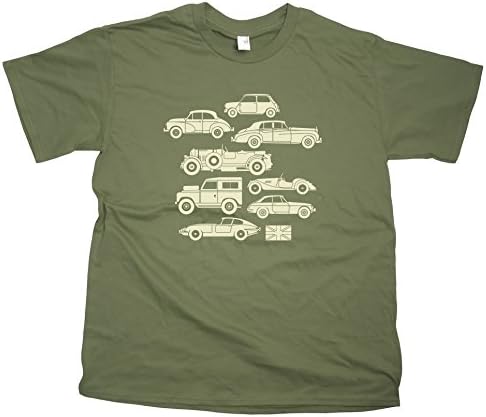 Men's Classic British Car T-Shirt (Medium, Military Green)