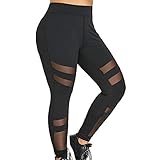 Damen Oversize Hose Mesh Patchwork Stretch Sporthosen Fitnesshose Yoga Leggings Training Hose Laufhose Strumpfhosen große Größe L-5XL by WWricotta