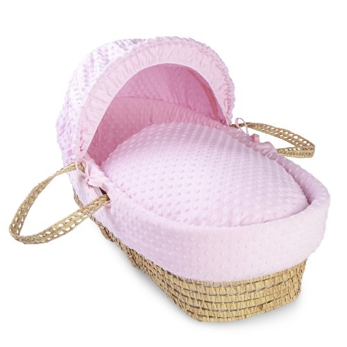 Clair de Lune Dimple Palm Wicker Moses Basket (Pink)