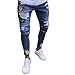 Produktbild serliy Herren Jeans Hosen Stretch Jeans Hose Distressed gerippte Slim Fit Tasche Cardigan lösen Skinny Karikatur Kapuzenmantel Mantel Kleidung langärmlig Knopfleiste schöne (S, Hellblau)