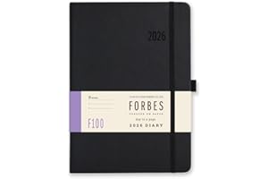 2026 Diary A5 Page a Day - Forbes from Tangible Stationery Co. Ltd - Daily with Appointments - Ribbon Marker - Elastic Closure - Document Storage Pocket - Black
