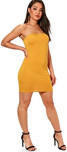 YourPrimeOutlet Mustard Womens India Bandeau Jersey Bodycon Dress - 14