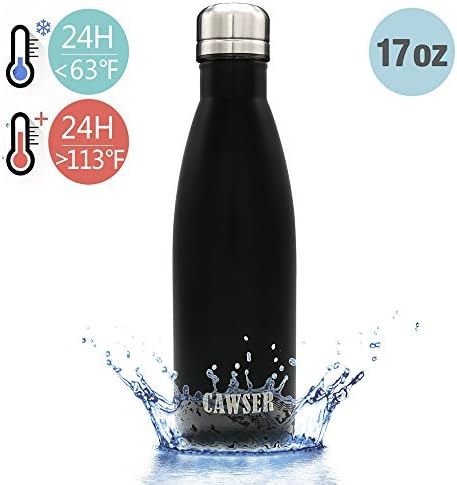 CAWSER Insulated Stainless Steel Water Vacuum Bottle Double-walled for Outdoor Sports Hiking Running, Keep Hot and Cold 12-24 Hours, 500ml/17 oz