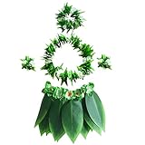 El paquete incluye 5 artículos para la fiesta hawaiana, 1 falda de hula de hierba, 2 pulseras verdes, 1 collar verde y 1 leis con diadema,