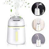 【Humidificador portatil con 330ml】 - El humificador 330 ml utilizando la última Tecnología Ultrasonico, cubierta al menos 30㎡. El tanque de agua transparente, puede ver el agua restante sin desmontarla. hay una sonda de nivel de agua dentro del humidificador, que apaga automáticamente la energía cuando se consume agua. Nunca eche directamente el aceite esencial ni nada por estilo al humidificador directamente, puede estropear el aparato.