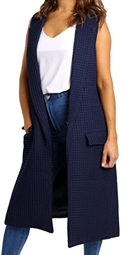 URBAN MIST Sleeveless Longline Textured Jacket With Split Sides Large Navy