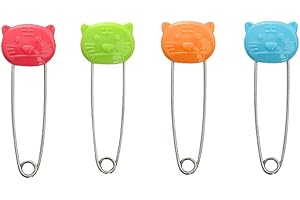 NUOBESTY Imperdibles De Seguridad para Bebé 4 Piezas Acero Inoxidable Pin Multiuso con Diseño De Dibujos Animados para Pañales Ropa Infantil Seguro Y Práctico