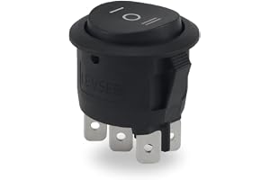 LEVSEB Rund vippströmbrytare 22 mm, 6-stifts ON-OFF-ON, 250 V/6 A, svart, snap-in-montering, 4,8 mm platta kontakter – perfek