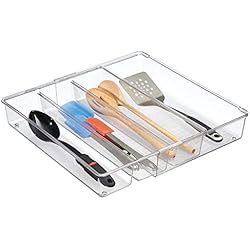mDesign organiseur de tiroir extensible - le système d'organisation idéal pour la cuisine - bac de rangement de couverts, pour toutes sortes d'ustensiles de cuisine - 4 sections flexibles, transparent