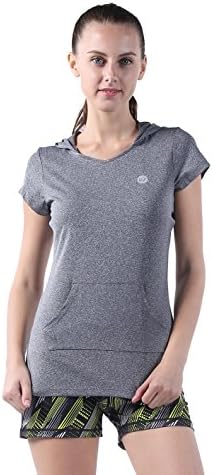 Garvirp Womens Short Sleeve Hooded Casual Top Running Fitness Cycling Sweatshirts Heather Gray XS