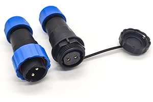 Elecbee IP68 Waterproof 2 Pin Circular Male Plug & Female Socket Connector, SP21 Series, 2 Pins, Blue, 12V, 10A, 120W, Outdoor, Wet, 2 Ports, 1 Count