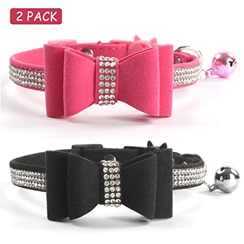 Juego de 2 collares para gatos con bonito arco y betty para Kitty y algunos cachorros, brillantes Sunward Bling y collar de gato de seguridad ajustable con diseño pop de piel suave (6,8-10,8")