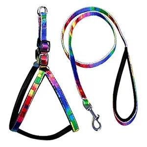 Pedigone Dog Belt Combo of Rainbow Puppy Harness with Soft Handle Padded Leash Specially for Small Dog Harness Leash (Small, Rainbow)