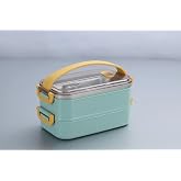 Vagonlif &Ccedil;ift Katmanlı Paslanmaz &Ccedil;elik Beslenme Kabı-1400 ml Beslenme Kutusu Lunch Box (Yeşil)