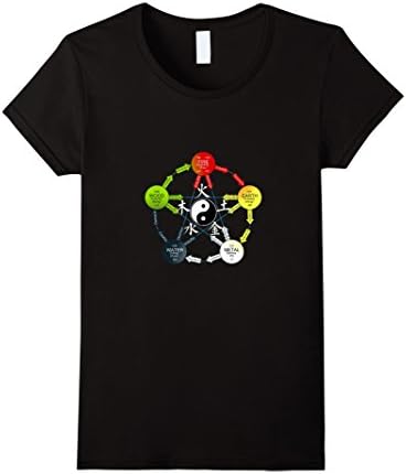 Women's Tai Chi T-Shirt, Yin Yang Five Elements Chinese Taoism Tee Medium Black