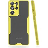 Elfia Samsung Galaxy S21 Ultra ile Uyumlu Silikon Kılıf Şeffaf Kamera Lens Korumalı Yumuşak İnce Kapak Parfen Sarı