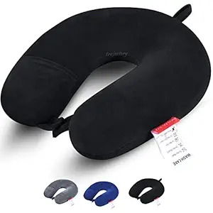 Trajectory Supercomfy Black Neck Pillow Rest Cushion for Travel in Flight car Train Airplane with 10 Years Warranty for Sleeping for Men and Women