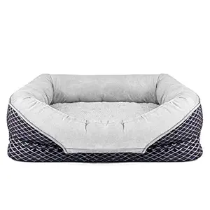Pet Deluxe Dog and Puppy Bed, Grooved Orthopedic Foam Beds with Removable Washable Cover, Ultra Comfort, Padded Rim Cushion, Nonslip Bottom for Dogs - Grey 20