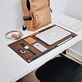 NIVERA® Large PU Felt Laptop Desk Mate, Extended Gaming Mouse, Keyboard Pad, Desk Mat for Office, with Pen & Paper Pocket -Brown