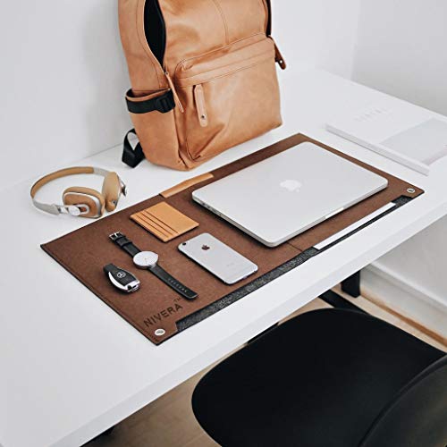 NIVERA® Large PU Felt Laptop Desk Mate, Extended Gaming Mouse, Keyboard Pad, Desk Mat for Office, with Pen & Paper Pocket -Brown