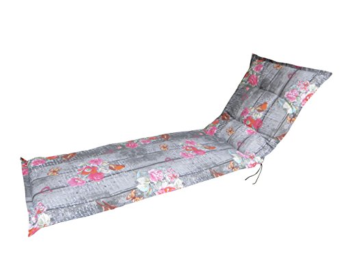 8 cm Luxus Rollliegenauflage "C 267", grau gestreift mit Blumen, Vogel und Schmetterling Motiv