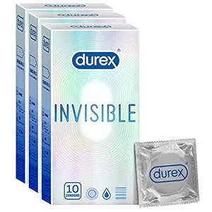 Durex Invisible Super Ultra Thin Condoms for Men ? 10 Count|Pack of 3| Suitable for use with lubes & toys, White