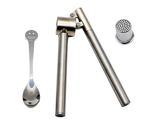 Chinansia Knoblauchpresse Schwerlast Rostfreier Stahl Ingwer Knoblauch Presse Abnehmbar Knoblauchbrecher Chopper Mit Knoblauch-Entferner Löffel-Reinigungsbürste (Knoblauchpresse) - 3