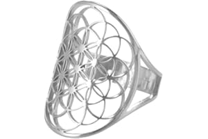 kkjoy Bague Fleur de Vie Ajourée en Acier Inoxydable Anneaux de Doigt Ouverts et Ajustables Bague de Promesse Cadeau pour Femme
