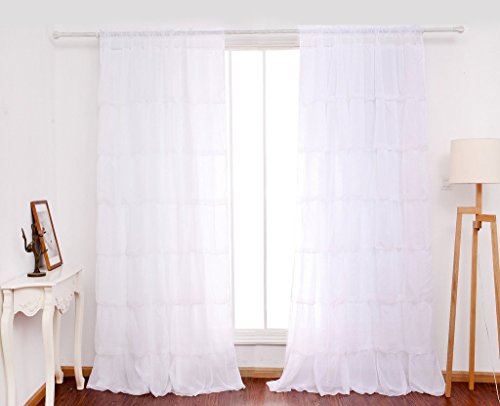 GWELL Supersanft Weiß Volant Gardine Transparent Voile Vorhang Schal mit Ösen TOP QUALITÄT für Wohnzimmer Schlafzimmer