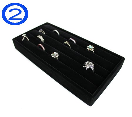 Yudu® 4 tlg. Samt -Vorlagebrett mit Haken Fächer für Ringe Ketten Schmuck schwarz - 4